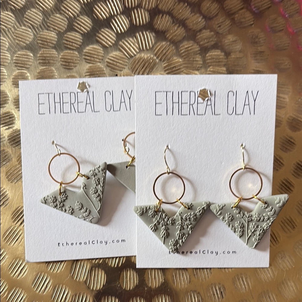 Gray and Gold Triangle Earrings